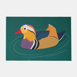 Colourful Mandarin Duck Modern Art on Green Doormat