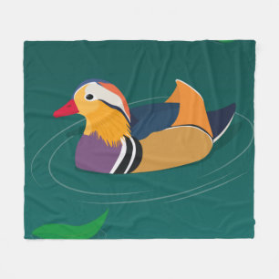 Colourful Mandarin Duck Modern Art on Green Fleece Blanket