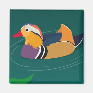 Colourful Mandarin Duck Modern Art on Green Magnet