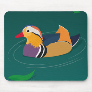 Colourful Mandarin Duck Modern Art on Green Mouse Pad