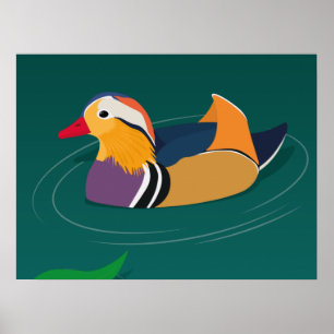 Colourful Mandarin Duck Modern Art on Green Poster