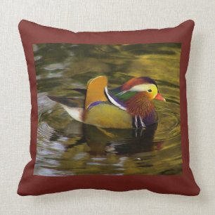Colourful Mandarin Duck Rust Square Cushion