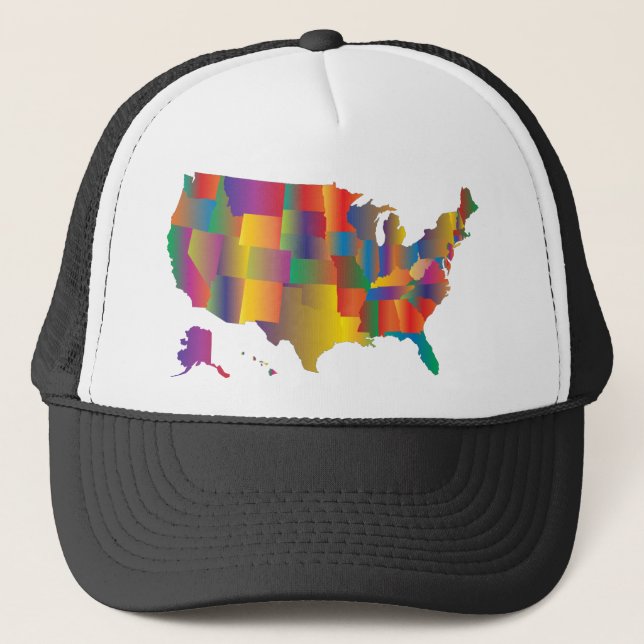 Colourful Map of America Trucker Hat (Front)