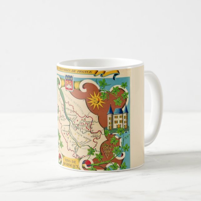 Colourful Map of Bordeaux France Mug (Front Right)