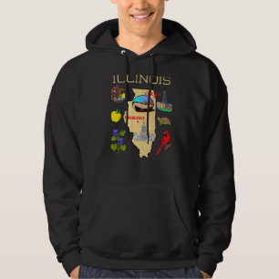 Colourful Map Of Illinois With Popular Landmarks A Hoodie