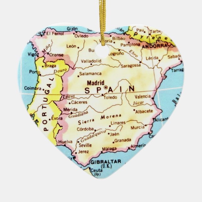 Colourful Map of Spain Design Ceramic Tree Decoration (Front)