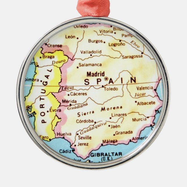 Colourful Map of Spain Design Metal Ornament (Front)