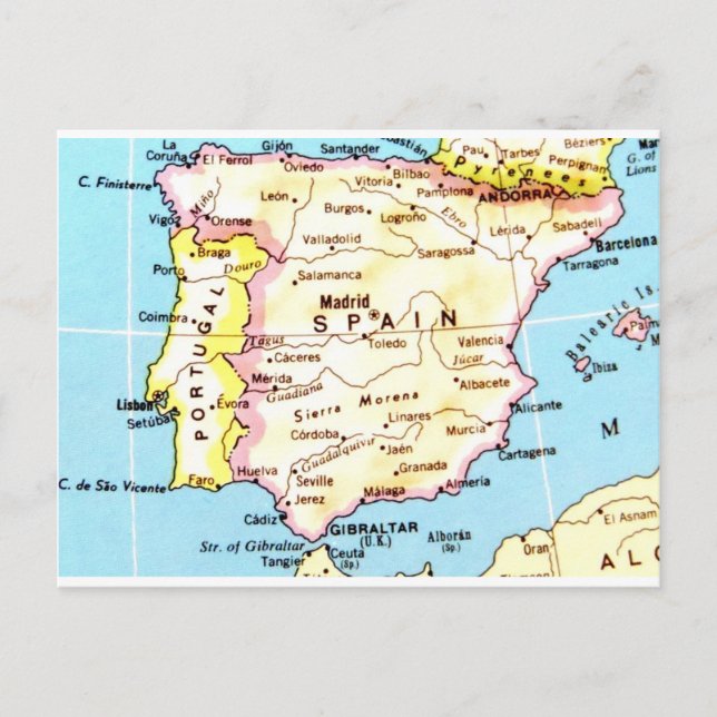 Colourful Map of Spain Design Postcard (Front)
