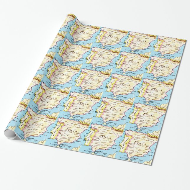 Colourful Map of Spain Design Wrapping Paper (Unrolled)