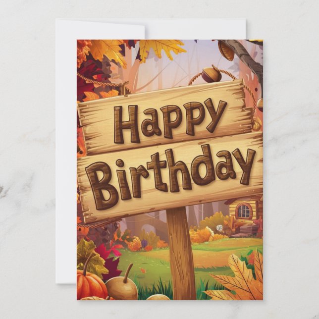 Colourful Maple Leaf Autumn Fall Happy Birthday Card (Front)
