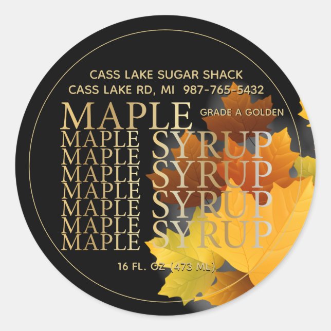 Colourful Maple Leaf Round Syrup label (Front)