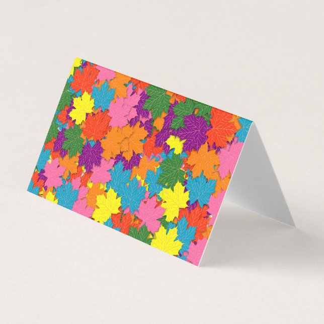 Colourful maple leaves pattern business card (Front)