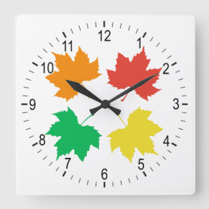 Colourful maple leaves pattern square wall clock