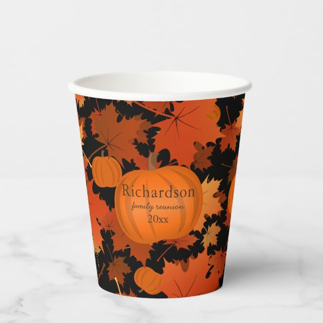 Colourful maple leaves pumpkin fall family reunion paper cups (Front)