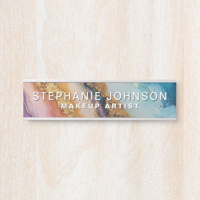 Colourful Marble Agate Gold Foil Custom Modern Door Sign (Front)