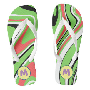 Colourful marble l Neon Green l Monogram Thongs