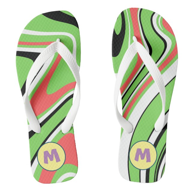 Colourful marble l Neon Green l Monogram Thongs (Footbed)