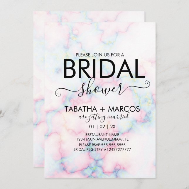 Colourful Marble Pattern Script BRIDAL Shower  Invitation (Front/Back)