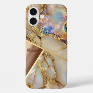 Colourful Marble Texture,Gold Glitter Geometric iPhone 16 Plus Case