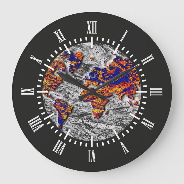 Colourful Marble World Map Large Clock (Front)