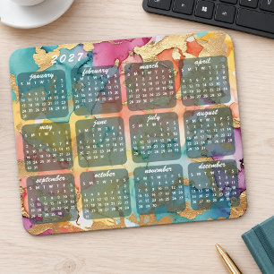 Colourful Marbled Art Pattern Design 2027 Calendar Mouse Pad