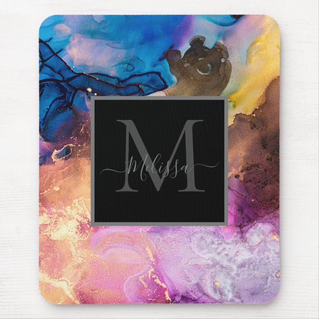 Colourful Marbled Monogram Name  Mouse Pad (Front)