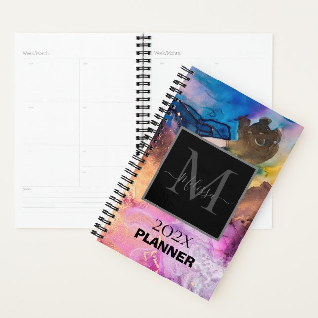 Colourful Marbled Monogram Name  Planner (Display)