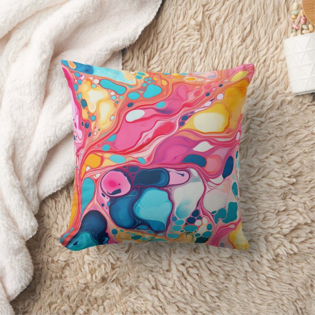 Colourful Marbled Pattern Paint Design Cushion (Blanket)