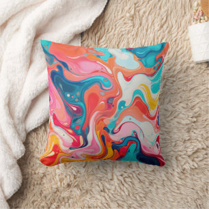 Colourful Marbled Pattern Paint Design Cushion