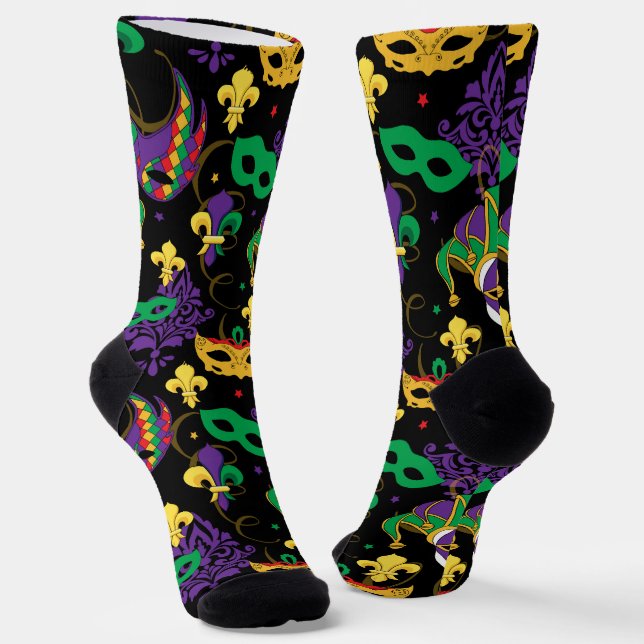 Colourful Mardi Gras Carnival Pattern Socks (Angled)