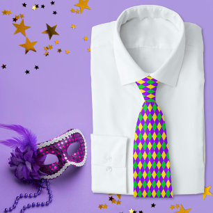 Colourful Mardi Gras Colours Harlequin Pattern Tie