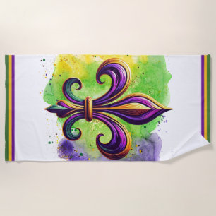 Colourful Mardi Gras Fleur de lis Beach Towel