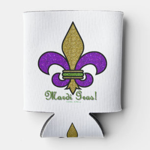 Colourful Mardi Gras Fleur De Lis Can Cooler