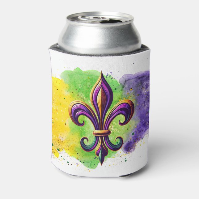 Colourful Mardi Gras Fleur de lis  Can Cooler (Can Back)