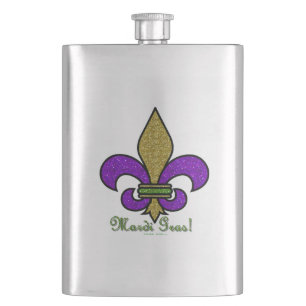 Colourful Mardi Gras Fleur De Lis Hip Flask