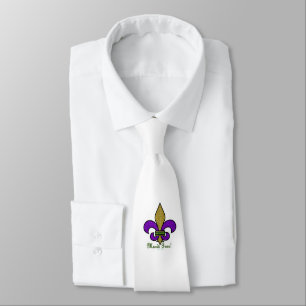 Colourful Mardi Gras Fleur De Lis on White Tie