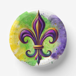 Colourful Mardi Gras Fleur de lis Paper Plate