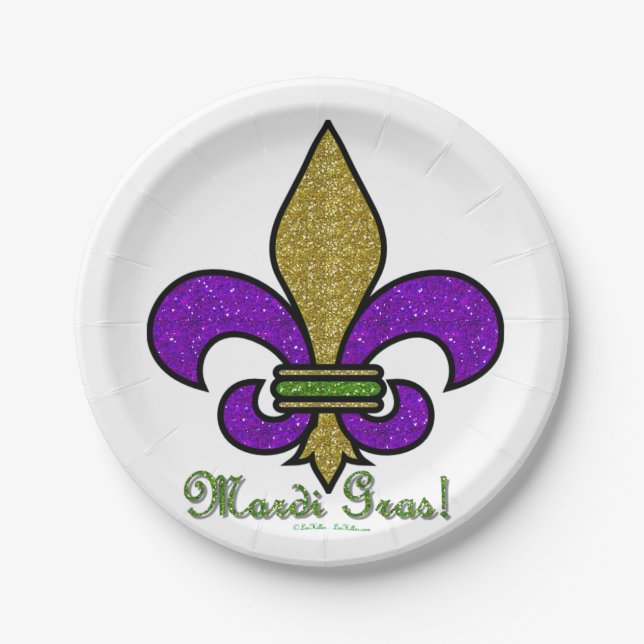 Colourful Mardi Gras Fleur De Lis Paper Plate (Front)