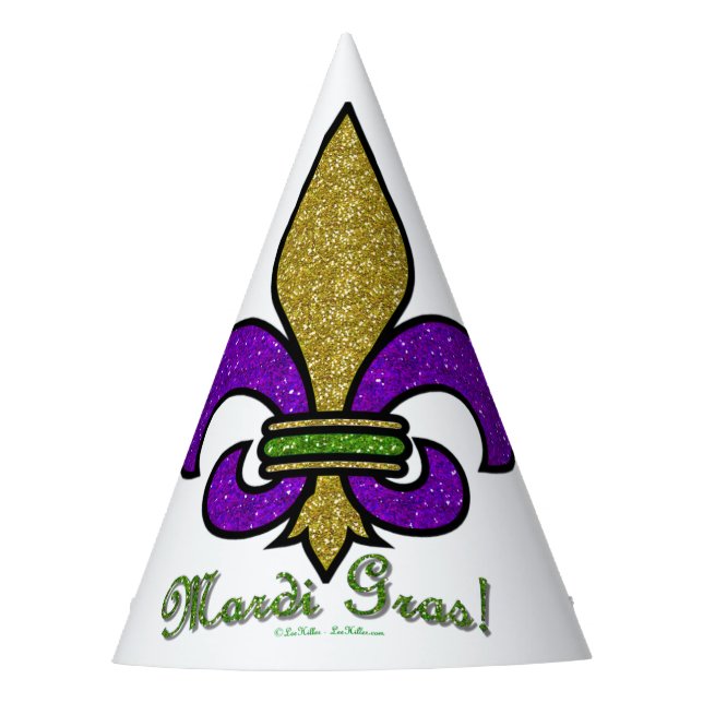 Colourful Mardi Gras Fleur De Lis Party Hat (Front)