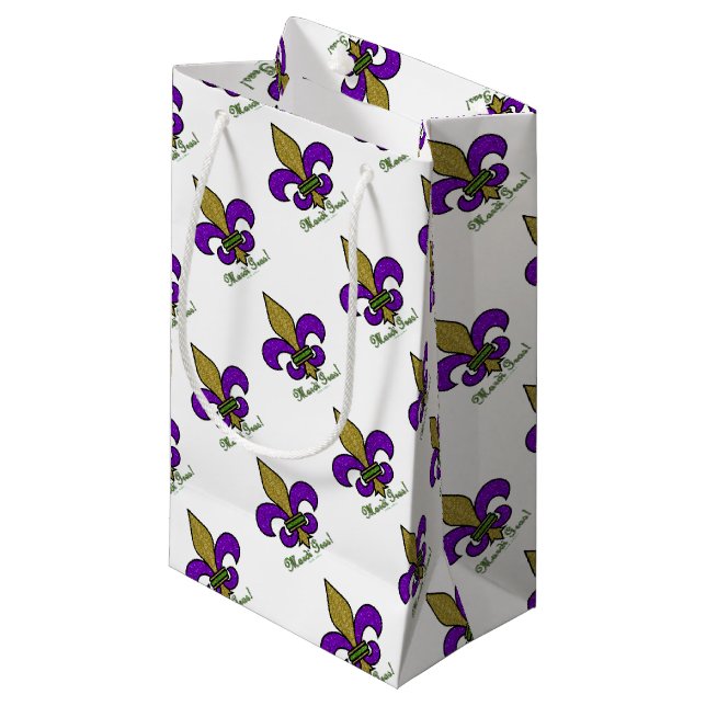 Colourful Mardi Gras Fleur De Lis Small Gift Bag (Front Angled)