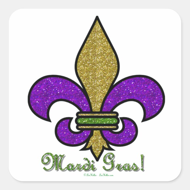 Colourful Mardi Gras Fleur De Lis Square Sticker (Front)
