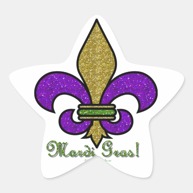 Colourful Mardi Gras Fleur De Lis Star Sticker (Front)