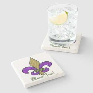 Colourful Mardi Gras Fleur De Lis Stone Coaster
