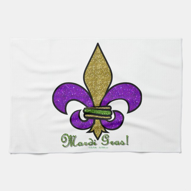 Colourful Mardi Gras Fleur De Lis Tea Towel (Horizontal)