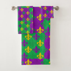 Colourful Mardi Gras French Fleur-de-lis Pattern Bath Towel Set