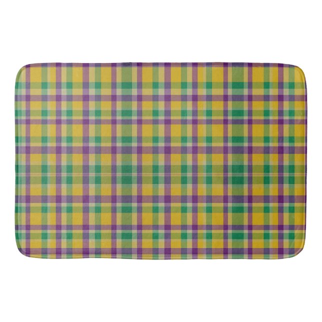 Colourful Mardi Gras gingham patterned Bath Mat (Front)