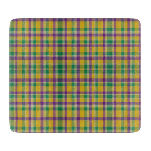 Colourful Mardi Gras gingham patterned Cutting Board