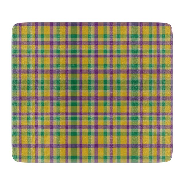 Colourful Mardi Gras gingham patterned Cutting Board (Front)
