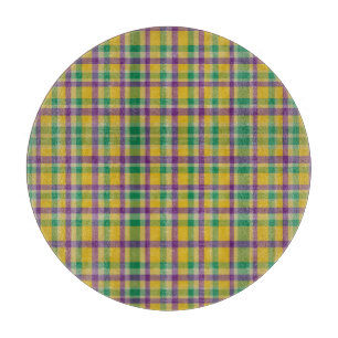 Colourful Mardi Gras gingham patterned Cutting Board