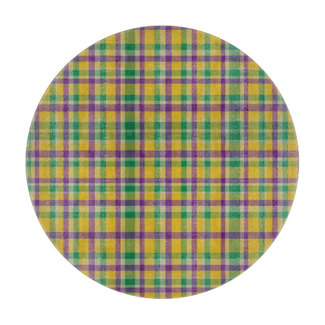 Colourful Mardi Gras gingham patterned Cutting Board (Front)